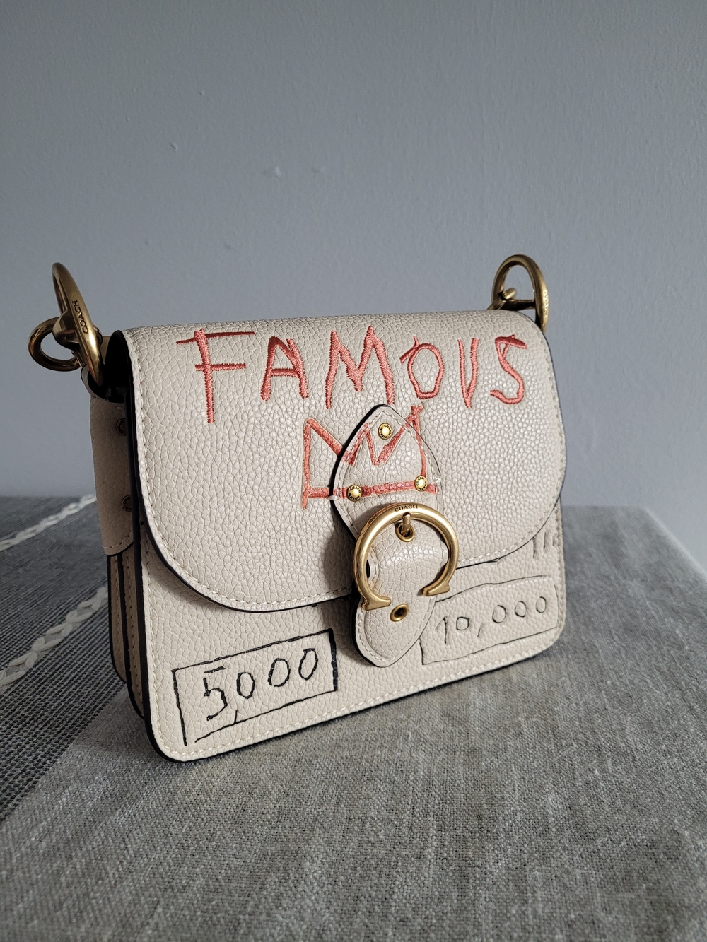 Coach Cream Leather Crossbody with Red Script